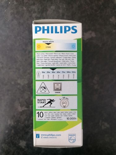 PHILIPS 8WATT BC B22 COMPACT FLORESCENT WARM WHITE RAPID START PACK OF 2 - Picture 5 of 8