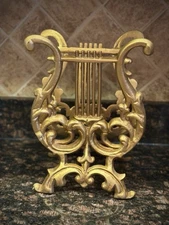 Mid-Century Cast Metal Lyre Harp Magazine Rack - Hollywood Regency - Art Deco