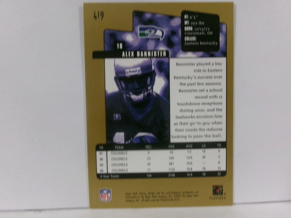 2001 Upper Deck Victory Victory Rookies Gold Alex Bannister #419 Rookie RC - Image 2 of 2