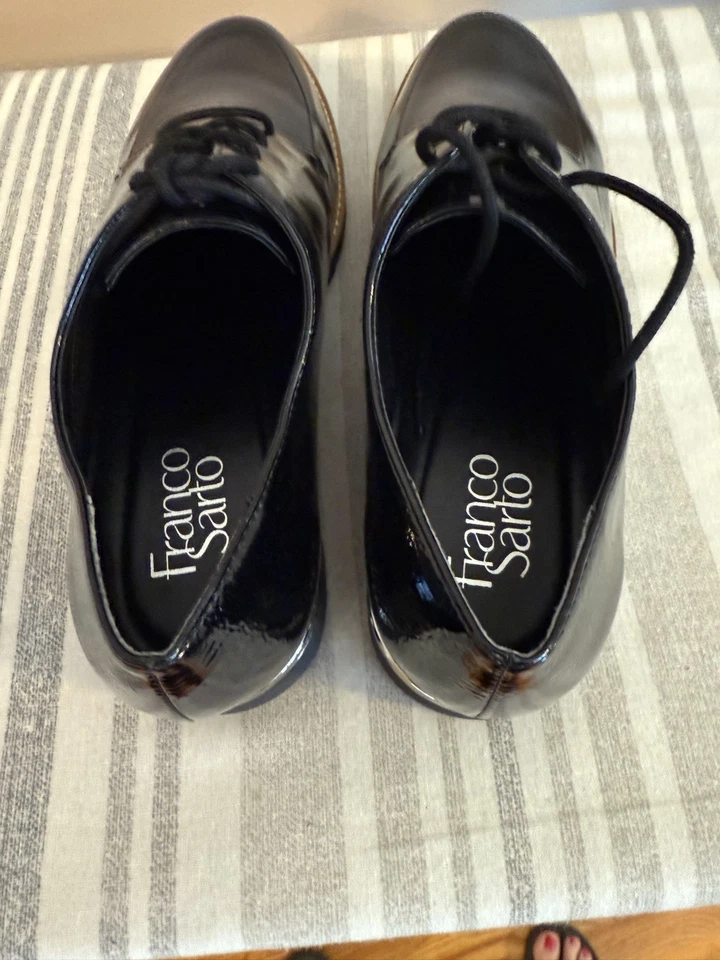 Franco Sarto Negro Patente Suela Oxfords Talla 9.5 Charles NUEVO Mocasines con Cordones Foto 3 de 4