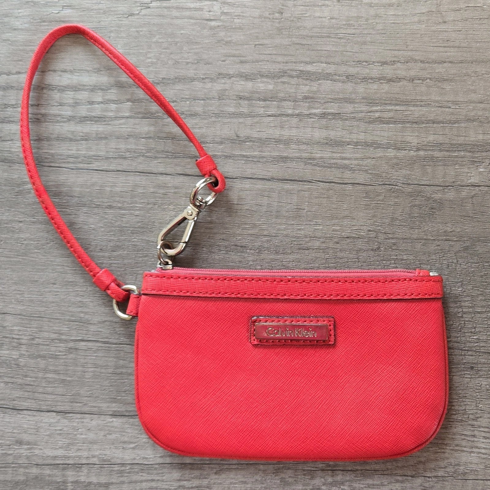 Calvin Klein Red Wristlet Wallet with Strap Zip Around Folding Style