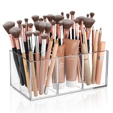 Clear Makeup Brush Holder Organizer Acrylic 6-Slots Cosmetic Brushes Storage ...