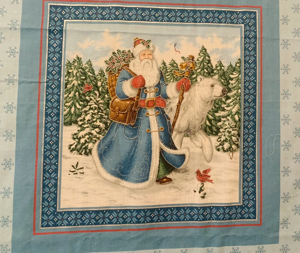 Bloques de edredón o funda de almohada con panel de algodón VIP Cranston Blue Santa (10) 15x15 Santa Foto 2 de 4