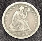 1855-P Arrows Seated Liberty Quarter Dollar Coin 90% Silver Very Nice Condition