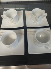 Waterside Fine China  Set Of 4 X CUPS & SAUCERS Modern Design B/New