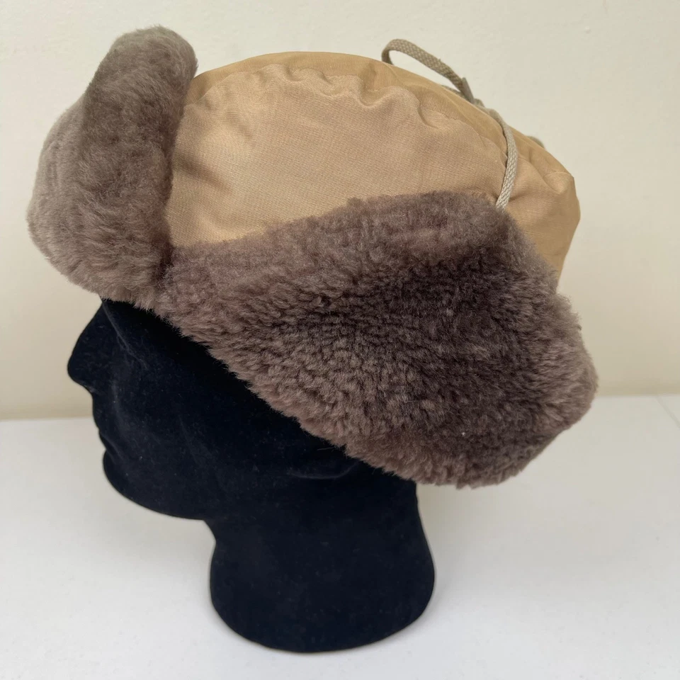 De colección Eddie Bauer Plumón Para Hombre Grande Marrón Tostado Forrado Piel Trampero Ushanka Sombrero Años 80 Foto 3 de 4