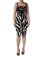 Dolce & Gabbana Black White Zebra Print CadyCalf Length Women's Dress