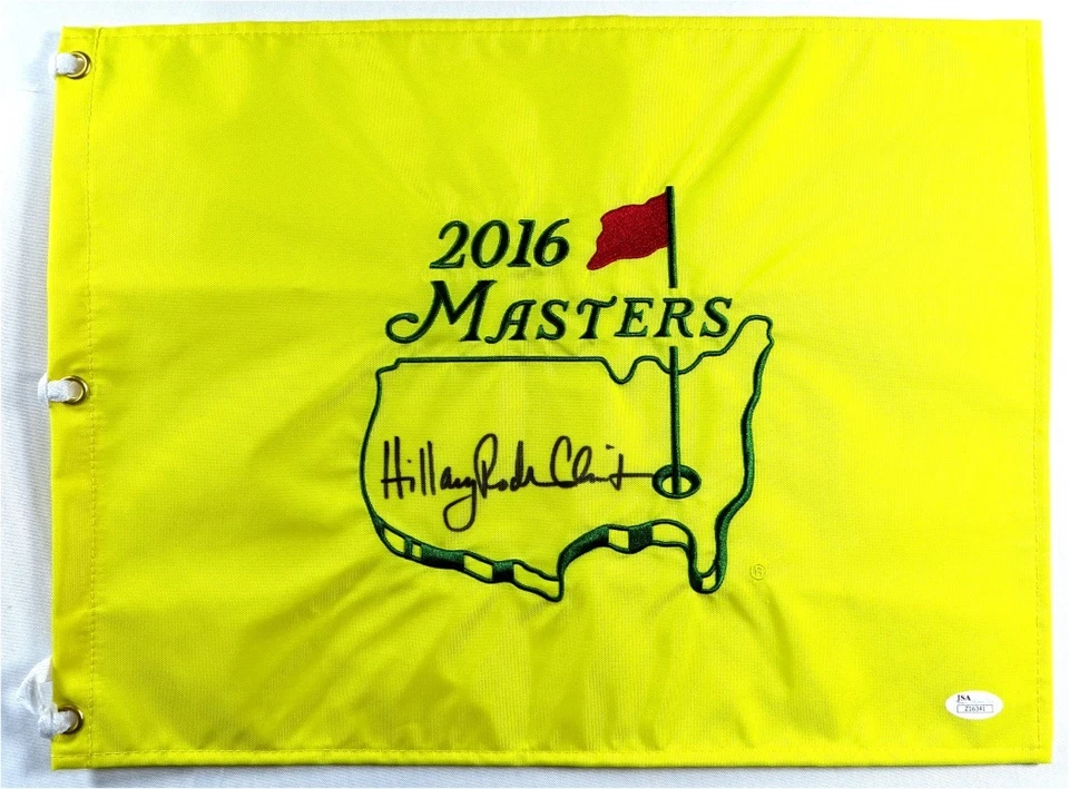Hillary Rodham Clinton Signed Autographed Golf Pin Flag 2016 Masters JSA Z16341