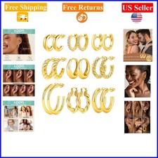9-Pair Gold Hoop Earrings Set for Women Girls 14K/18K Gold Plated Lightweight