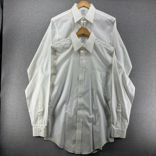 Lot of 2 Brooks Brothers Men's White Non-Iron Slim Fit Dress Shirts Size 15-33