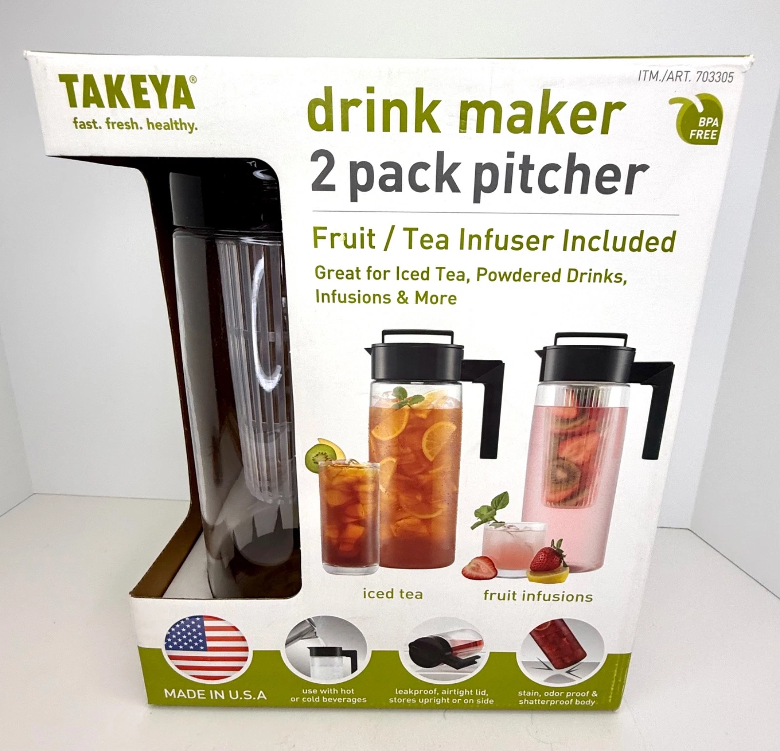 Takeya Drink Maker 2 Pack Pitcher with infuser, 2Q each pitcher