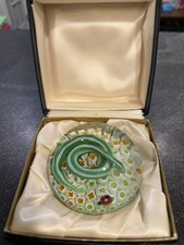 Baccarat Crystal Green Snake Millefiori Paperweight 3.25 With Box