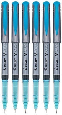 Pilot V Razor Point 6 Piece Lot Turquoise Liquid Ink Marker Pen Extra Fine Point