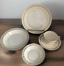 Taylor Smith & Taylor “Daphne” Cream Gold Set Lunch Plate 8” Bowl Tea Cup Saucer