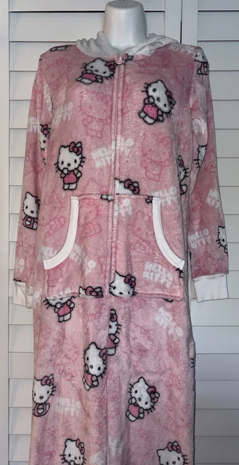 Sanrio Hello Kitty Una Pieza Pijama Con Capucha Disfraz Rosa Vellón Talla XS Foto 2 de 4
