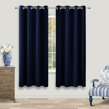 Navy Blue Black Out Curtains 63 Inch Long 2 Panels Burg,Thermal Insulated Pai...