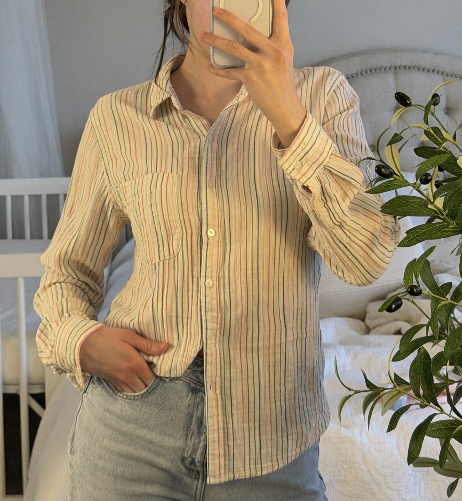 Universal Thread Multicolor Striped Button-Up Shi… - image 1