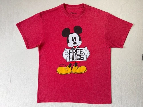 Disney Mickey Mouse Free Hugs T-Shirt Men Women RED Short Sleeve Size L, Large - product listing photo