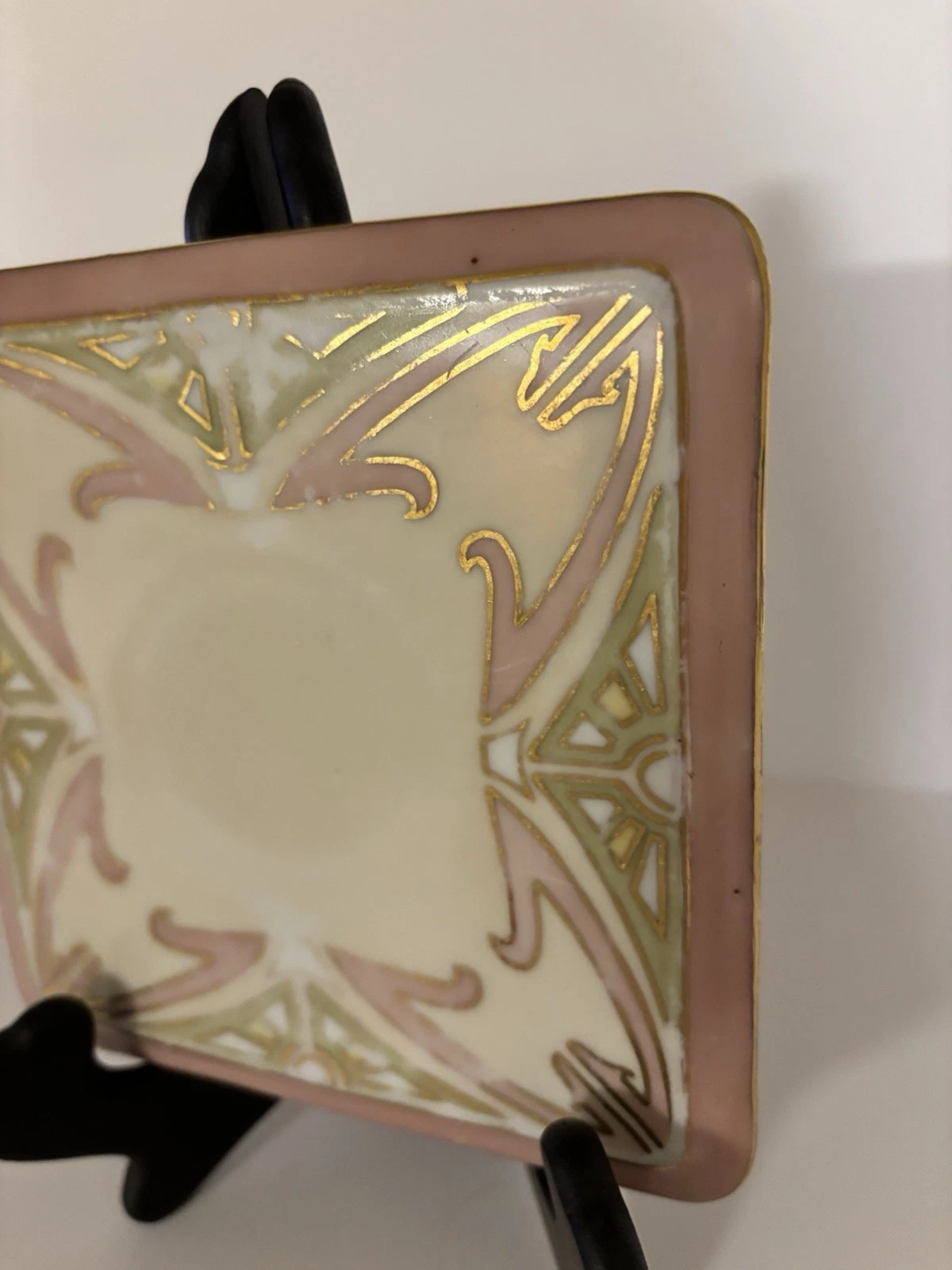Antique Bohemian Art Nouveau Porcelain Trivet Teapot Stand Secessionist Gold - product detail image 10