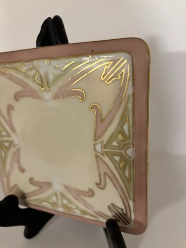 Antique Bohemian Art Nouveau Porcelain Trivet Teapot Stand Secessionist Gold image 10