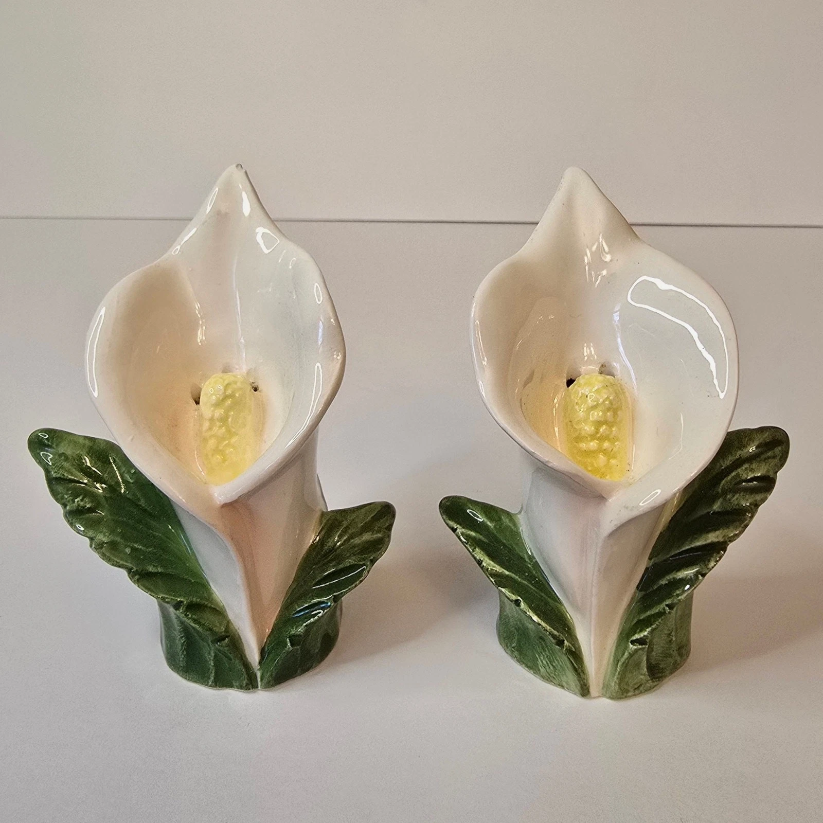 Salt Pepper Shakers Set Fitz & Floyd Calla Lily Valley 3D Flower Vtg OCI Japan