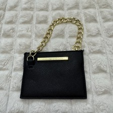 STEVE MADDEN Black Faux Leather Wristlet Wallet Clutch Gold Chain Evening Party
