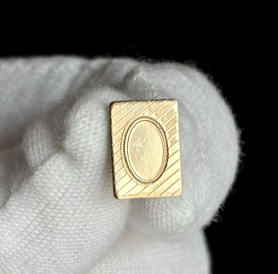 Pin de corbata Art Deco de oro amarillo de 14 k 11 mm X 8 mm grabable vintage Foto 2 de 4