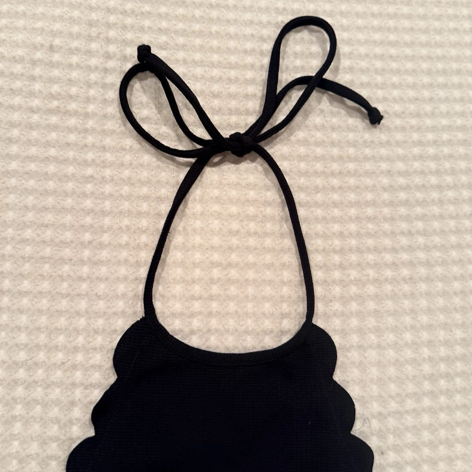Traje de baño Marysia festoneado halter maillot de una pieza negro cuello alto halter corbata S Foto 4 de 4