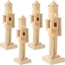 4 Pcs Large Unfinished Nutcrackers Christmas Wooden Nutcrackers Figures Set H...