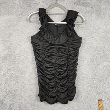 Vintage Kensie Dress Womens Medium Black Ruched Ruffle Whimsigoth Fairy Grunge