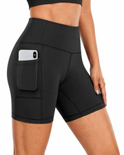 Women Biker Shorts High Waisted Tummy Control Yoga Gym Shorts w Pocket