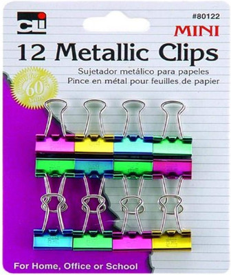 Binder Clips, Metallic, Assorted Colors, Mini, 12-Pack (80122)