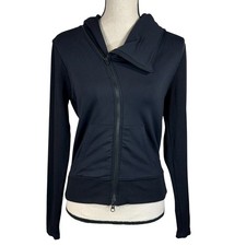 Athleta Small Malabar Crop Hoodie Jacket Asymmetrical Full-Zip Stretch UPF Black