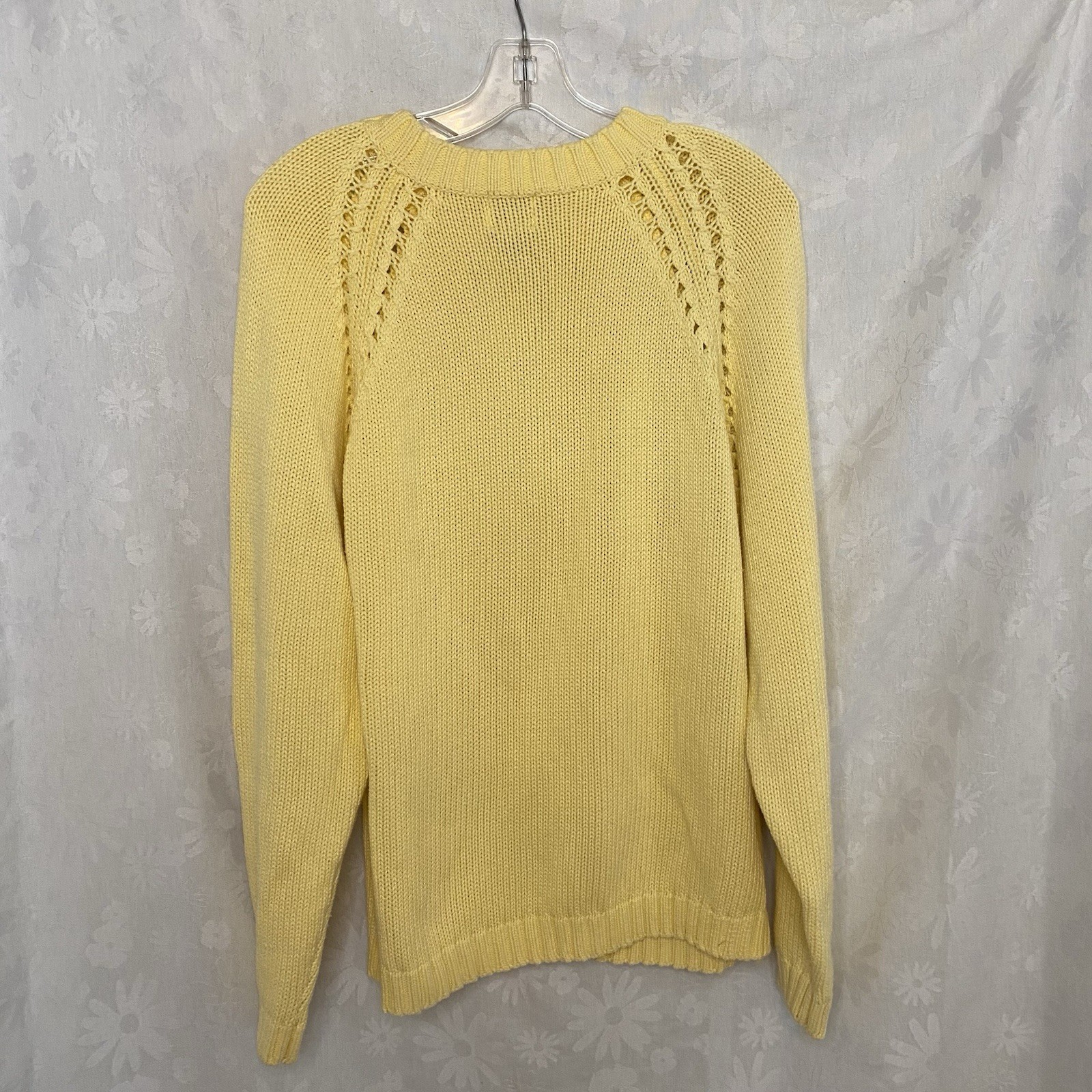 Saks Fifth Avenue Womens Chunky Oversized Large Yellow Sweater Cotton Cable Knit