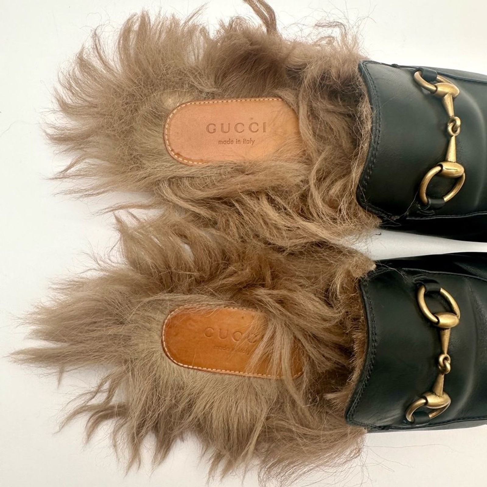 Gucci Princetown Fur Mule Black Horsebit SlipperShearling Loafer Flats EU37 US7 image 3
