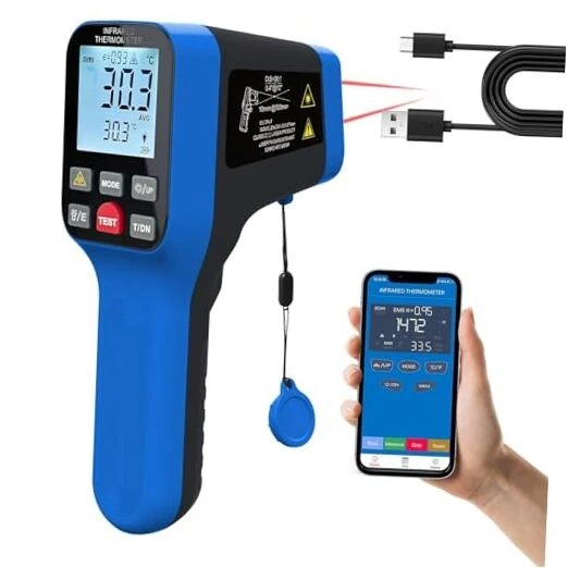 Bluetooth Non-Contact Infrared Thermometer -50°F to 2912°F (-50°C to 1600°C)