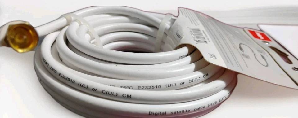 25ft Male to Male RG6 Coax Coaxial Cable White TV Antenna Satellite RCA New - Image 3 of 4