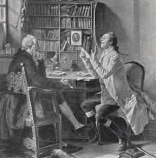 ROCOCO MEN -Powdered Hair Books Satirical Scene in Study 1892 Antique Engraving