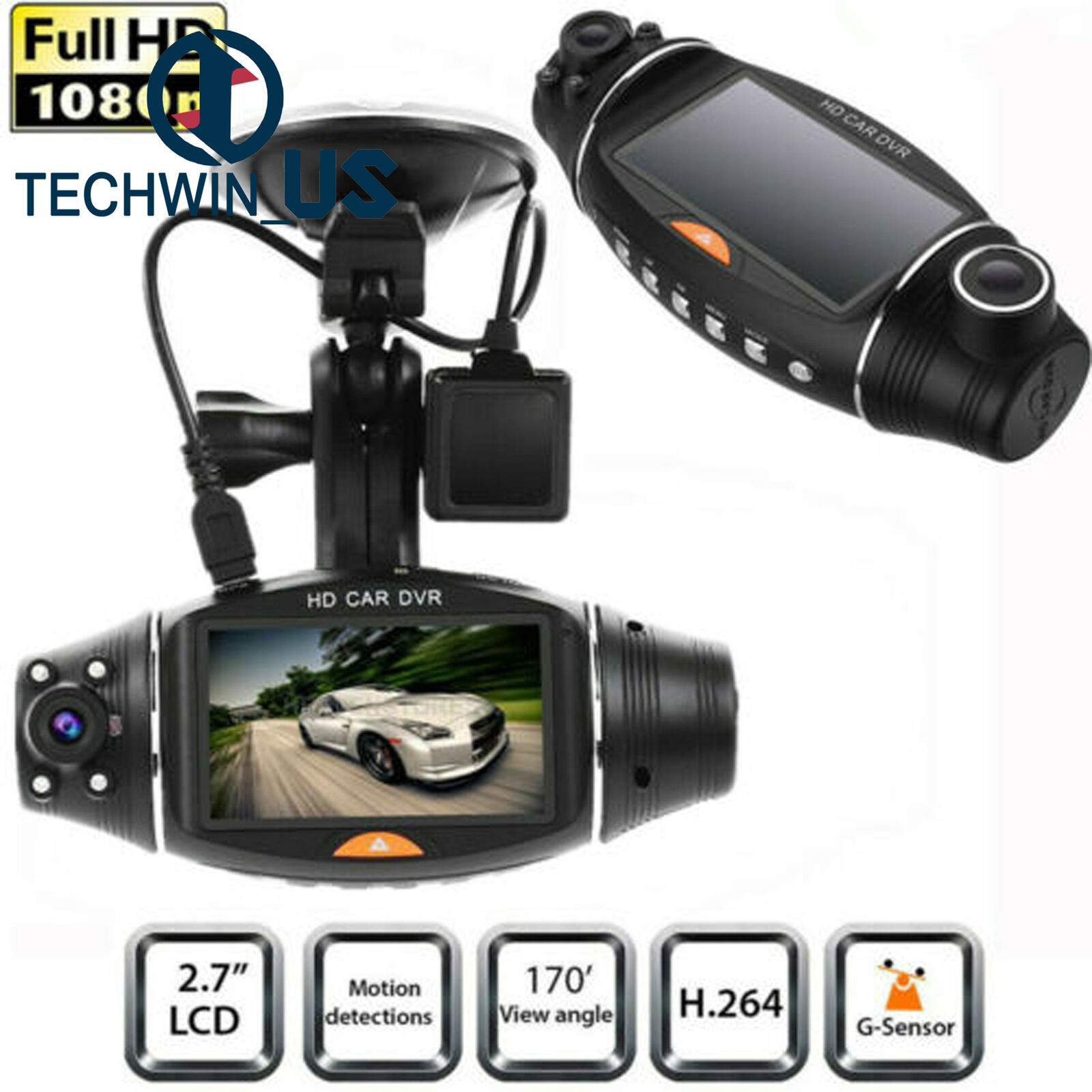 Goodyear 1080P Dual Lens Car DVR Front and Rear Camera Video Dash Cam  Recorder