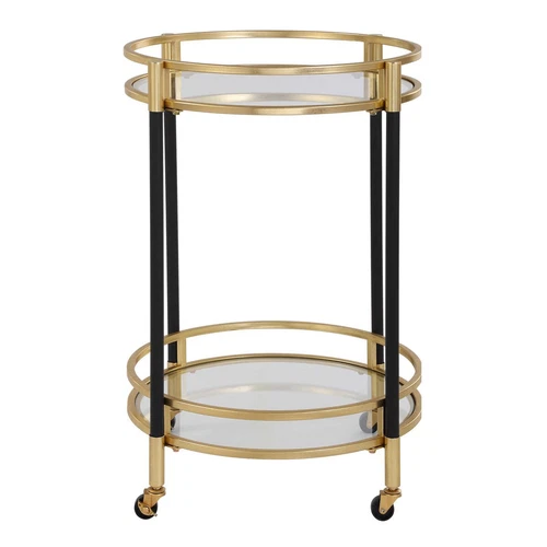 Dolly Bar Cart Table Glass Shelves Gold Black Rolling Cart ~ Uttermost 24198 - Picture 4 of 7