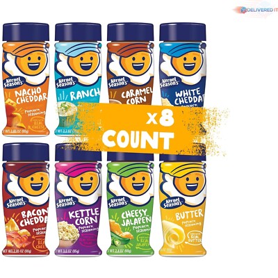 Kernel Season's 8 Flavor Popcorn Seasoning Jars - Perfect for Snacking & Cooking