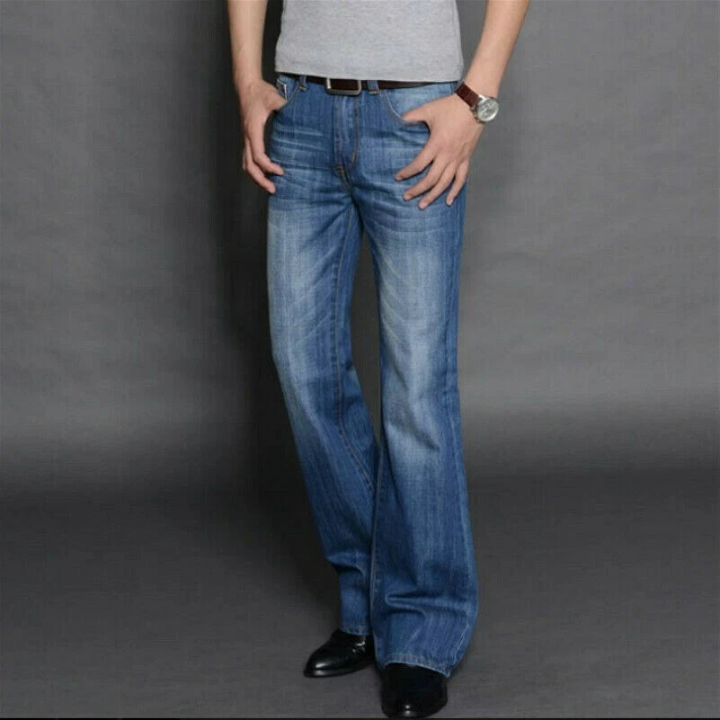 Men Bell Bottom Jeans Vintage 60s 70s Flared Denim Pants Hippie