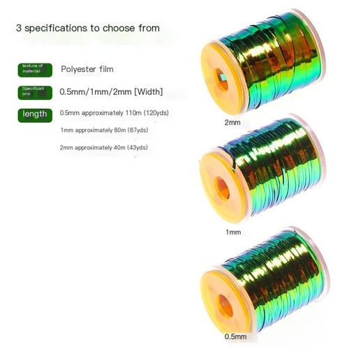 Fly Tying Tinsel olografico piatto materiali in mylar colori flash 0,5-2 mm - Foto 6 di 15