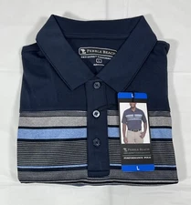 Pebble Beach Dry-Luxe Performance Polo, Blue Stripe, Men’s Large, NEW - golf