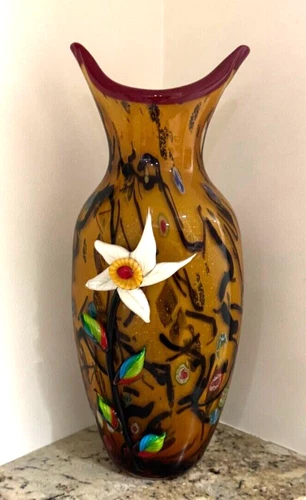 Vintage Murano Glass Vase Italy Artist Ann Primrose Rare 18"