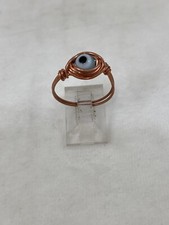 Handmade Copper Wire Wrap Evil Eye Glass Bead Ring Size 7 1/2 226