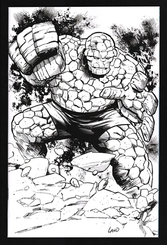 FANTASTIC FOUR #7 Greg Land 1:50 B&W Sketch Virgin Variant THING NM