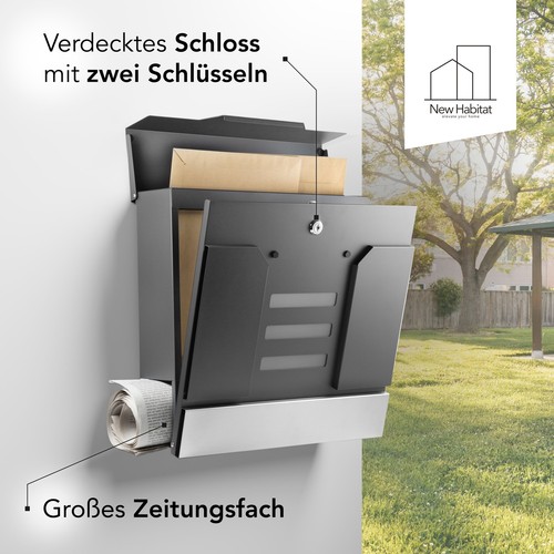 Moderner Briefkasten Anthrazit mit Zeitungsfach - Wandbriefkasten personalisiert - Picture 12 of 12