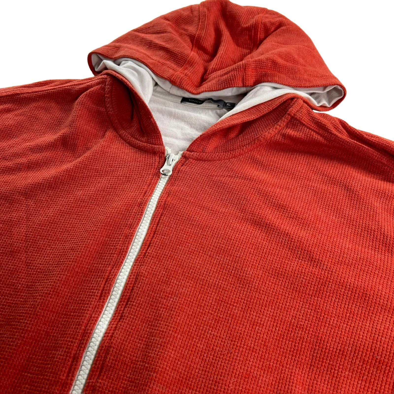 Vince Mens Cotton Hooded Full Zip Thermal Jacket Orange • XL