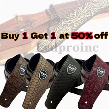 Adjustable Guitar Strap Embossed Leather Acoustic Electric Bass Guitar Strap USA